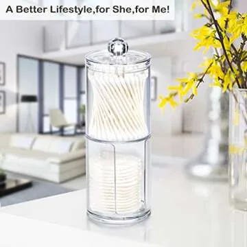 SheeChung Qtip Holder Dispenser Set - Apothecary Jars Bathroom Clear Plastic Acrylic for Cotton Balls,Cotton Swabs,Q-Tips,Cotton Rounds,Makeup Pads Storage Canister