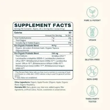 Ora Organic Prebiotic and Probiotic Powder Supplement - 20 Billion Probiotics, 7 Strains for Best Prebiotic Powder, Non-GMO, Probiotics for Women, Men & Kids - Apple Raspberry Flavor, 30 Servings…