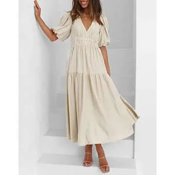 Lucrosun Women's Stylish V Neck Summer Dress for Warm Weather