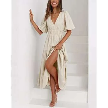 Lucrosun Women's Stylish V Neck Summer Dress for Warm Weather