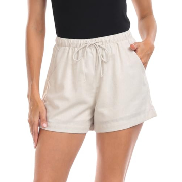 HDE Women's Lightweight Drawstring Linen Shorts for Summer