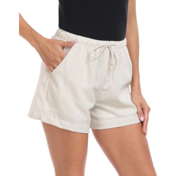 HDE Women's Lightweight Drawstring Linen Shorts for Summer