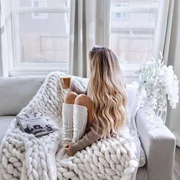 Pcavin Thigh High Socks for Women Cable Knit Over the Knee Boot Socks, Long Warm Leg Warmers Winter(White)