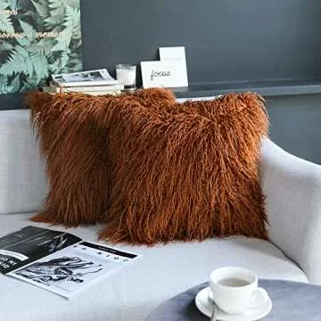 Kevin Textile Retro Decorative Long Fur Throw Pillow Case Cushion Cover Pillowcase for Sofa, Set of 2, 20inch (50cm), Meerkat Brown