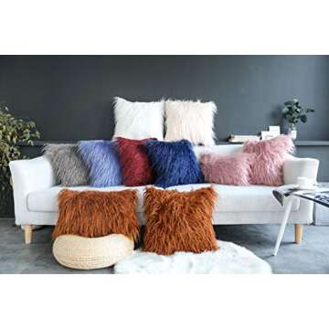 Kevin Textile Retro Decorative Long Fur Throw Pillow Case Cushion Cover Pillowcase for Sofa, Set of 2, 20inch (50cm), Meerkat Brown