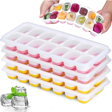 JRISBO 4-Piece Silicone Ice Cube Trays with Lid 56 Compartments BPA Free & LFGB Certified, Safe and ...