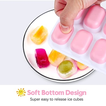 JRISBO 4-Piece Silicone Ice Cube Trays with Lid 56 Compartments BPA Free & LFGB Certified, Safe and Healthy Ice Tray for Baby Porridge, Coffee, Cocktail