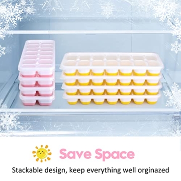 JRISBO 4-Piece Silicone Ice Cube Trays with Lid 56 Compartments BPA Free & LFGB Certified, Safe and Healthy Ice Tray for Baby Porridge, Coffee, Cocktail