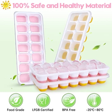 JRISBO 4-Piece Silicone Ice Cube Trays with Lid 56 Compartments BPA Free & LFGB Certified, Safe and Healthy Ice Tray for Baby Porridge, Coffee, Cocktail
