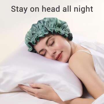 ZIMASILK 100% Mulberry Silk Bonnet for Women Hair Care, Double Layered, Silk Hair Wrap for Sleeping with Elastic Stay On (1Pc, Greyish Green+Ivory)