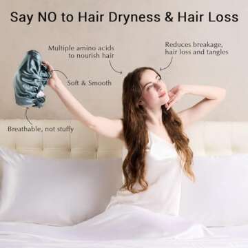 ZIMASILK 100% Mulberry Silk Bonnet for Women Hair Care, Double Layered, Silk Hair Wrap for Sleeping with Elastic Stay On (1Pc, Greyish Green+Ivory)