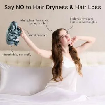 ZIMASILK 100% Mulberry Silk Bonnet for Women Hair Care, Double Layered, Silk Hair Wrap for Sleeping with Elastic Stay On (1Pc, Greyish Green+Ivory)