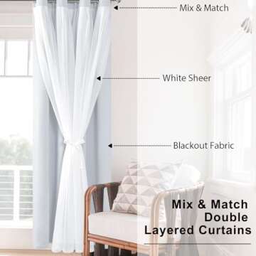 Hiasan Greyish White Blackout Curtains with Sheer Overlay