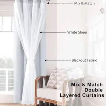 Hiasan Greyish White Blackout Curtains with Sheer Overlay