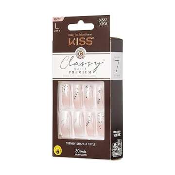 KISS Classy Premium Press On Nails, 'Stunning!', French, Long Length, Square Shape, Includes 30 Fake...