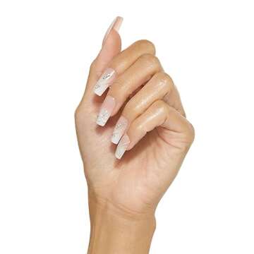 KISS Classy Premium Press On Nails, 'Stunning!', French, Long Length, Square Shape, Includes 30 Fake Nails, 2g Pink Gel Nail Glue, 1 Manicure Stick, 1 Mini File