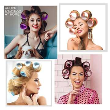 OEIEZ 55 Pcs Hair Rollers Value Pack, Nylon Polyester Hair Rollers for Long Medium Short Hair in Jumbo Large Medium Sizes, Self Grip Hair Curler Set with 18 Metal Clips &1 Comb