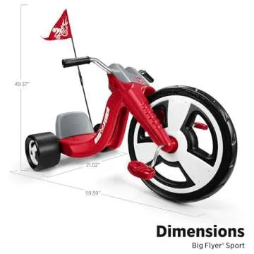 Radio Flyer Big Flyer Sport with Large Front Wheel and Adjustable Seat for Kids, Outdoor Activities, and Recreational Sports, Red