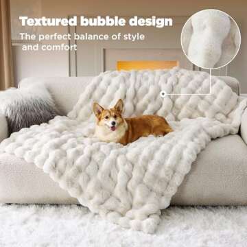 Bedsure Faux Fur Blanket - Soft & Fluffy, Bubble Blanket for Couch, Sofa, Bed - Fuzzy, Cozy, Plush, Thick & Warm for Winter, Christmas Decor Gifts for Women, White, 60x80 inches
