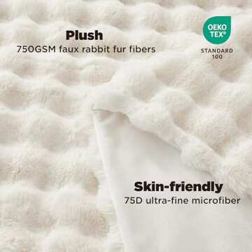 Bedsure Faux Fur Blanket - Soft & Fluffy, Bubble Blanket for Couch, Sofa, Bed - Fuzzy, Cozy, Plush, Thick & Warm for Winter, Christmas Decor Gifts for Women, White, 60x80 inches