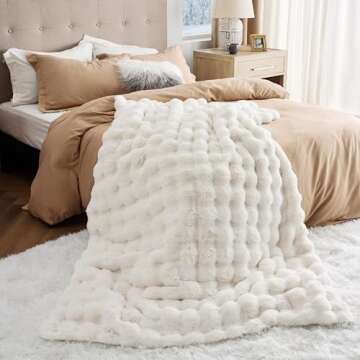 Bedsure Faux Fur Blanket - Soft & Fluffy, Bubble Blanket for Couch, Sofa, Bed - Fuzzy, Cozy, Plush, Thick & Warm for Winter, Christmas Decor Gifts for Women, White, 60x80 inches