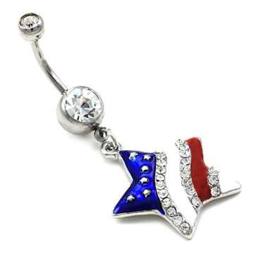SoulBreezeCollection USA American Flag Star Patriotic 4th of July Independence Day Belly Button Nave...