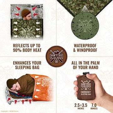 Don’t Die in The Woods - World’s Toughest Survival Bivy [with Hood Extension] Extra-Thick Emergency Sleeping Bag with Ripstop Nylon Stuff Sack - Built with Space Blanket Thermal Mylar