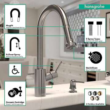 hansgrohe Talis S² Stainless Steel High Arc Kitchen Faucet, Kitchen Faucets with Pull Down Sprayer, Faucet for Kitchen Sink, Magnetic Docking Spray Head, Stainless Steel Optic 14877801