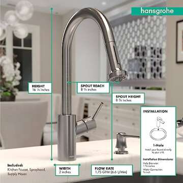 hansgrohe Talis S² Stainless Steel High Arc Kitchen Faucet, Kitchen Faucets with Pull Down Sprayer, Faucet for Kitchen Sink, Magnetic Docking Spray Head, Stainless Steel Optic 14877801