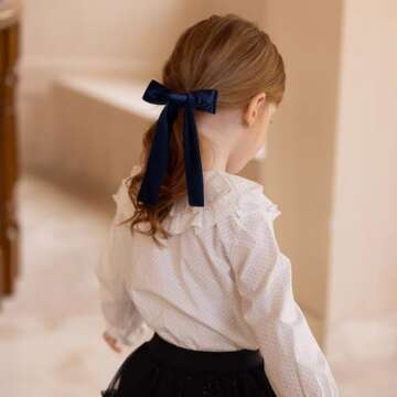 Navy Blue Large Velvet Hair Bows Alligator Clip 5" Soft Velvet Ribbon Ponytail Hair Barrettes with Long Tail Dress Decor Accessories for Toddler Teen Baby Girls School Kids