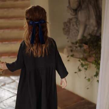 Navy Blue Large Velvet Hair Bows Alligator Clip 5" Soft Velvet Ribbon Ponytail Hair Barrettes with Long Tail Dress Decor Accessories for Toddler Teen Baby Girls School Kids