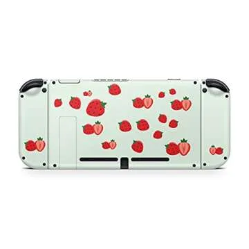 Tacky Design Strawberries Skin Compatible with Nintendo Switch Skin Wrap Cover, Kawaii Green Strawberry Skin for Nintendo Switch Stickers, Premium Vinyl 3M Full Wrap Decal.