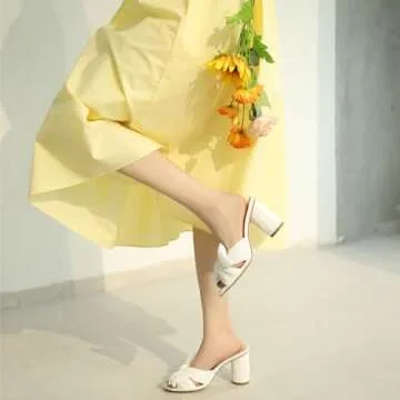 MICIFA Women's Bow Heeled Sandals Slip On Open Toe Block Chunky Heel Sandals Bride Wedding Dress Shoes…