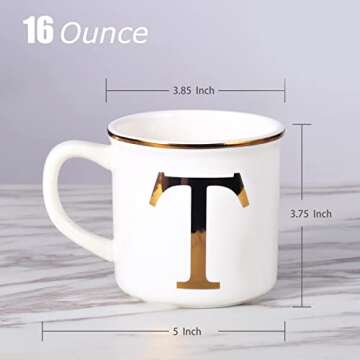 Miicol Ceramic Coffee Mug 16 oz, Monogram Coffee Cup, Golden Initial Tea Mug, Personalized Tea Cup, ...