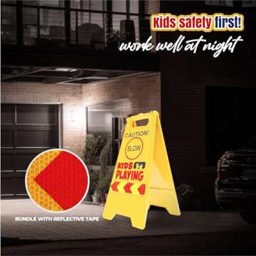 Durable 2 Pack Kid Playing Caution Sign with Reflective Tape
