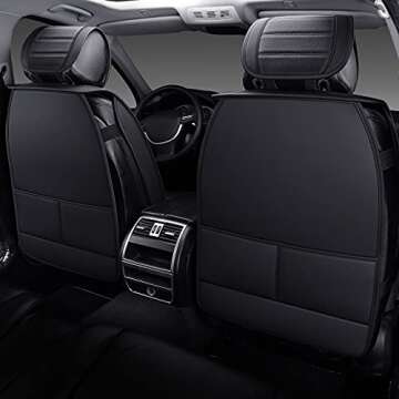 OMOKA AUTO Car Seat Covers with Waterproof Leather,Vehicle Cushion Cover for Cars SUV Sedan Pick-up Truck Universal Fit Set for Most Cars (Black-White, 5 Sets Full Seat)