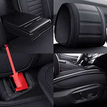 OMOKA AUTO Car Seat Covers with Waterproof Leather,Vehicle Cushion Cover for Cars SUV Sedan Pick-up Truck Universal Fit Set for Most Cars (Black-White, 5 Sets Full Seat)