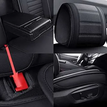 OMOKA AUTO Car Seat Covers with Waterproof Leather,Vehicle Cushion Cover for Cars SUV Sedan Pick-up Truck Universal Fit Set for Most Cars (Black-White, 5 Sets Full Seat)
