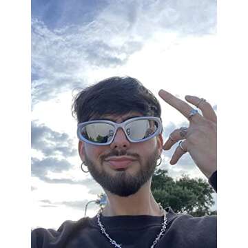 AIEYEZO Wrap Around Sports Sunglasses for Men Women Fashion Oval Thick Frame Sun Glasses Stylish Sport Wrap Shades (Silver/Silver Mirrored)