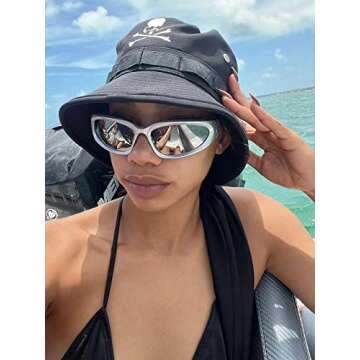 AIEYEZO Wrap Around Sports Sunglasses for Men Women Fashion Oval Thick Frame Sun Glasses Stylish Sport Wrap Shades (Silver/Silver Mirrored)