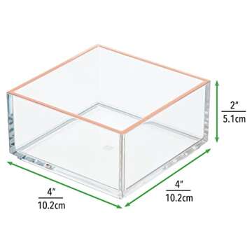 mDesign Plastic Beauty Organizer Bin for Bathroom Drawers, Vanity, or Countertops, Storage for Makeup Brushes, Palettes, Blush, Concealers, or Hair Ties, Lumiere Collection, 6 Pack, Clear/Rose Gold