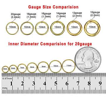 FANSING Nose Hoop 2 Pieces Surgical Steel Nose Rings for Women Cartilage Earring Hoop Men Hinged Septum Jewelry for Nostril Helix Tragus Daith Conch Lip Rook Ear Lobe Piercings Gold 20 Gauge 9mm