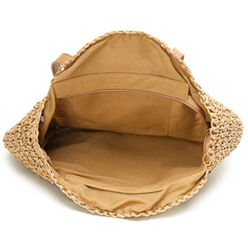 Straw Bag Round Summer Straw Large Woven Beach Bag Purse For Women Vocation Tote Handbags With Pom Poms