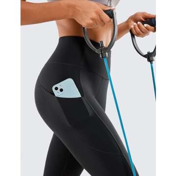 CRZ YOGA Women's Naked Feeling Workout Leggings 25 Inches - High Waisted Yoga Pants with Side Pockets Running Tights Black Small