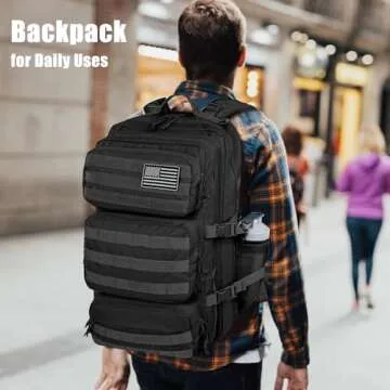 kookoomia Military Tactical Backpack 50L Large Day Backpack for Men Molle Army 3 Days Assault Pack Bug Out Bag Water Resistant and Heavy Duty Hiking Treeking Rucksack - Black