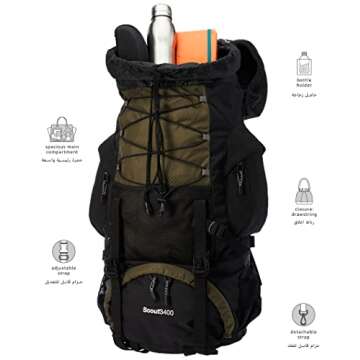 TETON 55L Scout Internal Frame Backpack for Hiking, Camping, Backpacking, Rain Cover Included