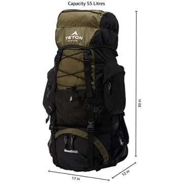 TETON 55L Scout Internal Frame Backpack for Hiking, Camping, Backpacking, Rain Cover Included