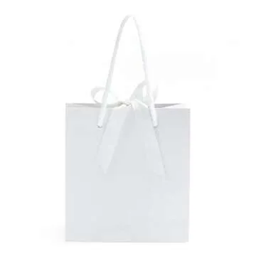 SHYRABBIT 10pcs White Gift Bags with Handles,7.9x3.1x9.1Inch Cosmetics Paper Bags,Gift Bags,White gift bags with Bow,Christmas Gift Bags, shopping Paper bags