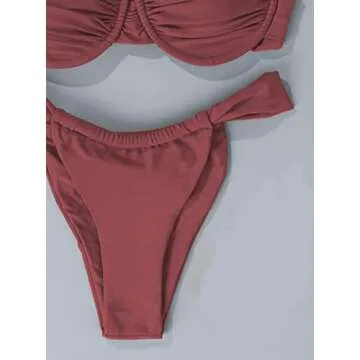Stylish Hilinker Ruched Women's Bikini Set in Brown