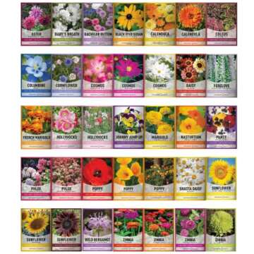 Gardeners Basics, Flower Seeds Packets for Planting 35 Individual Varieties Perennial, Annual, Wildf...